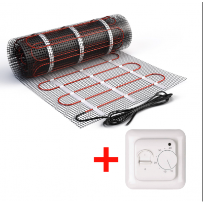 Теплый пол нагревательный мат (2 кв.м.) + механический терморегулятор